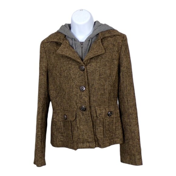 Blanc Noir Brown Tweed Lined Gray Hoodie Insert Jacket Medium #766 - Picture 1 of 7